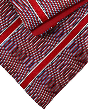 Zilli Tie & Matching Pocket Square Set Dark Red Silver Blue Stripes