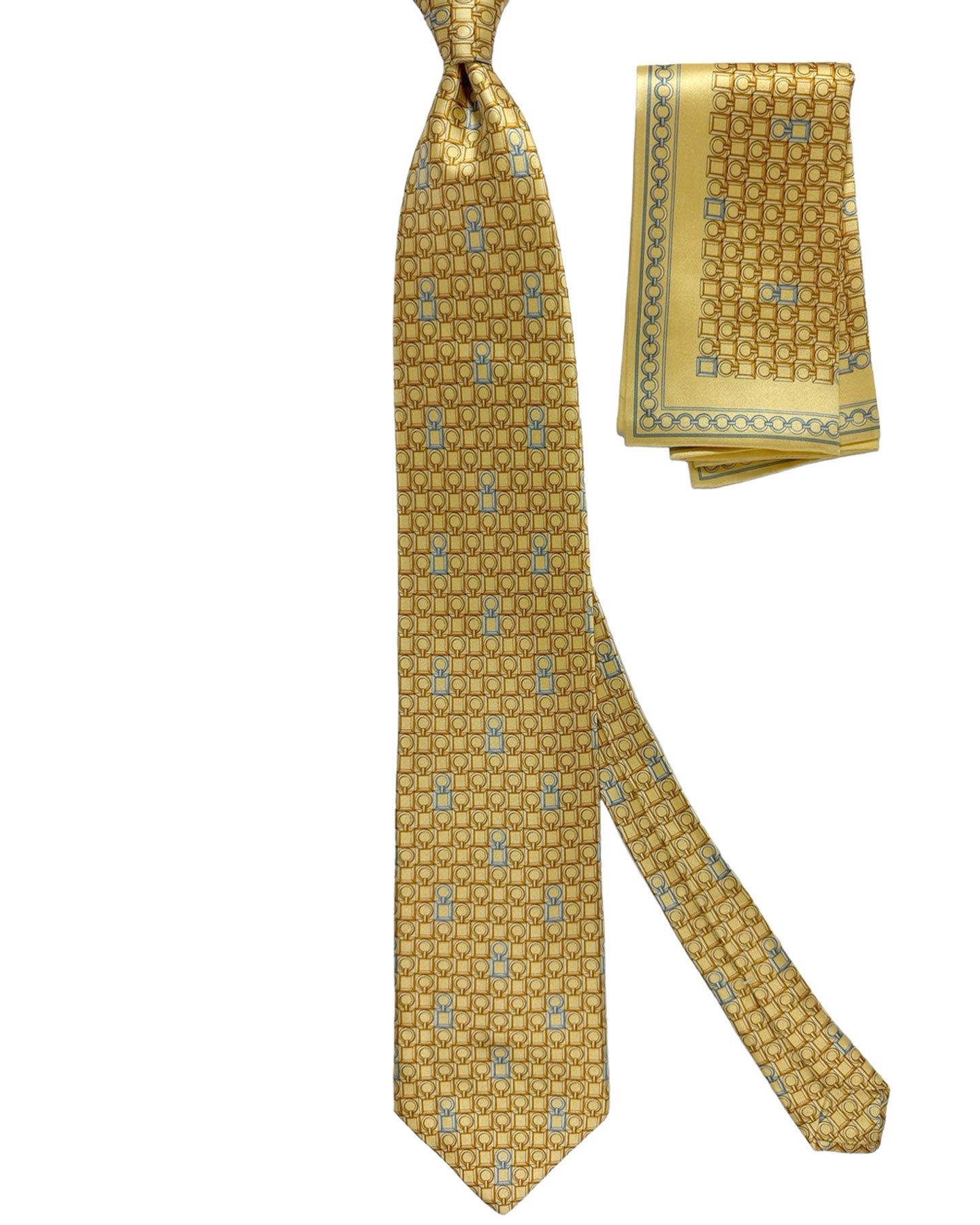 Zilli Tie & Matching Pocket Square Set Yellow Gold Logo Tag