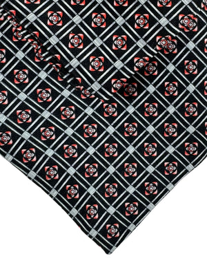 Zilli Tie & Matching Pocket Square Set Black Gray Red Pink Medallion Check