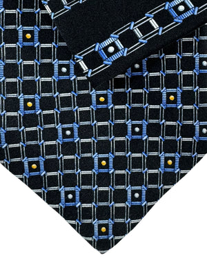 Zilli Tie & Matching Pocket Square Set Black Blue Orange Gold Geometric