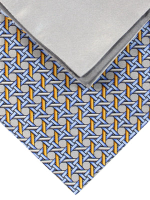 Zilli Tie & Matching Pocket Square Set Gray Blue Geometric