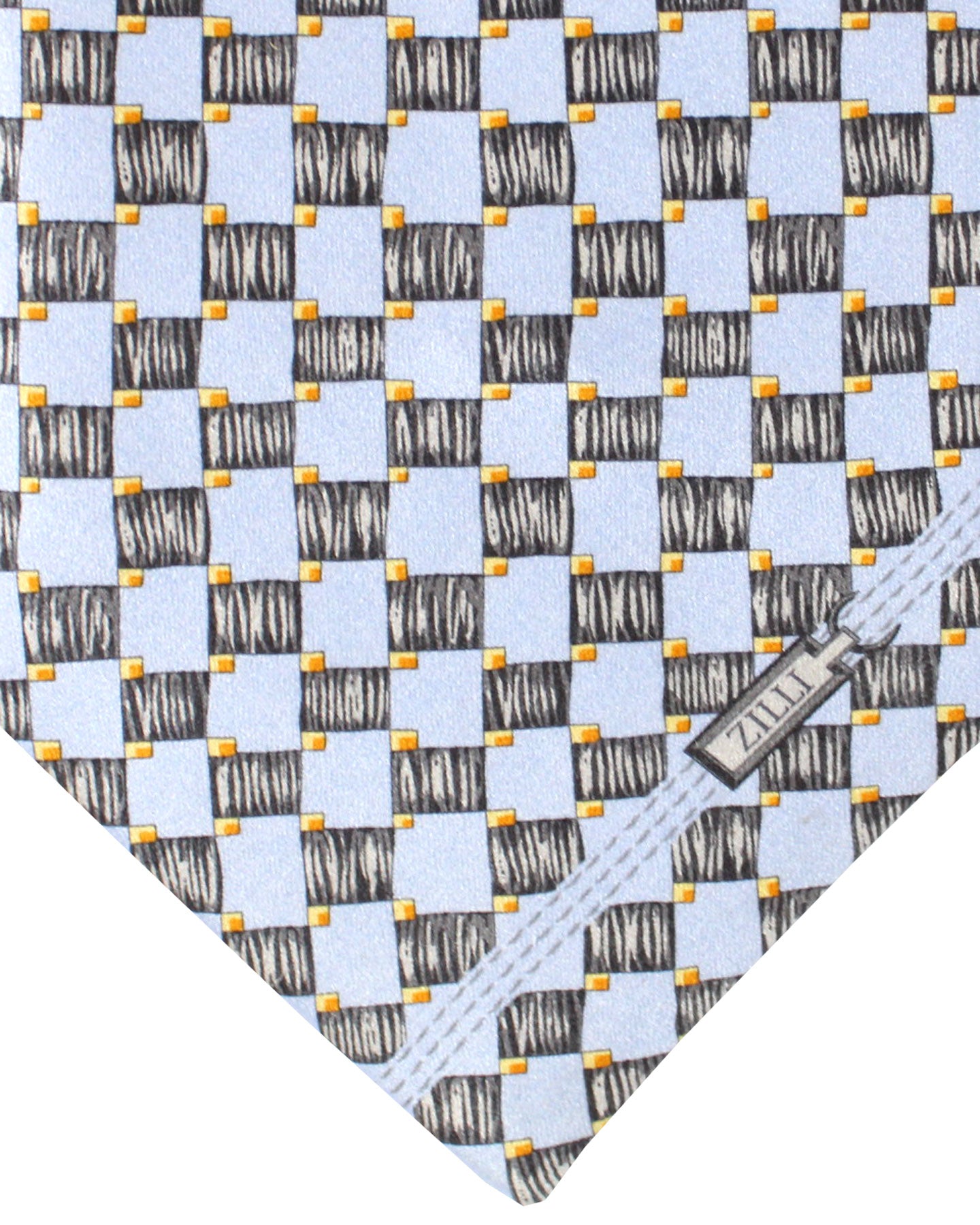 Zilli Silk Tie Sky Blue Gray Squares - Wide Necktie