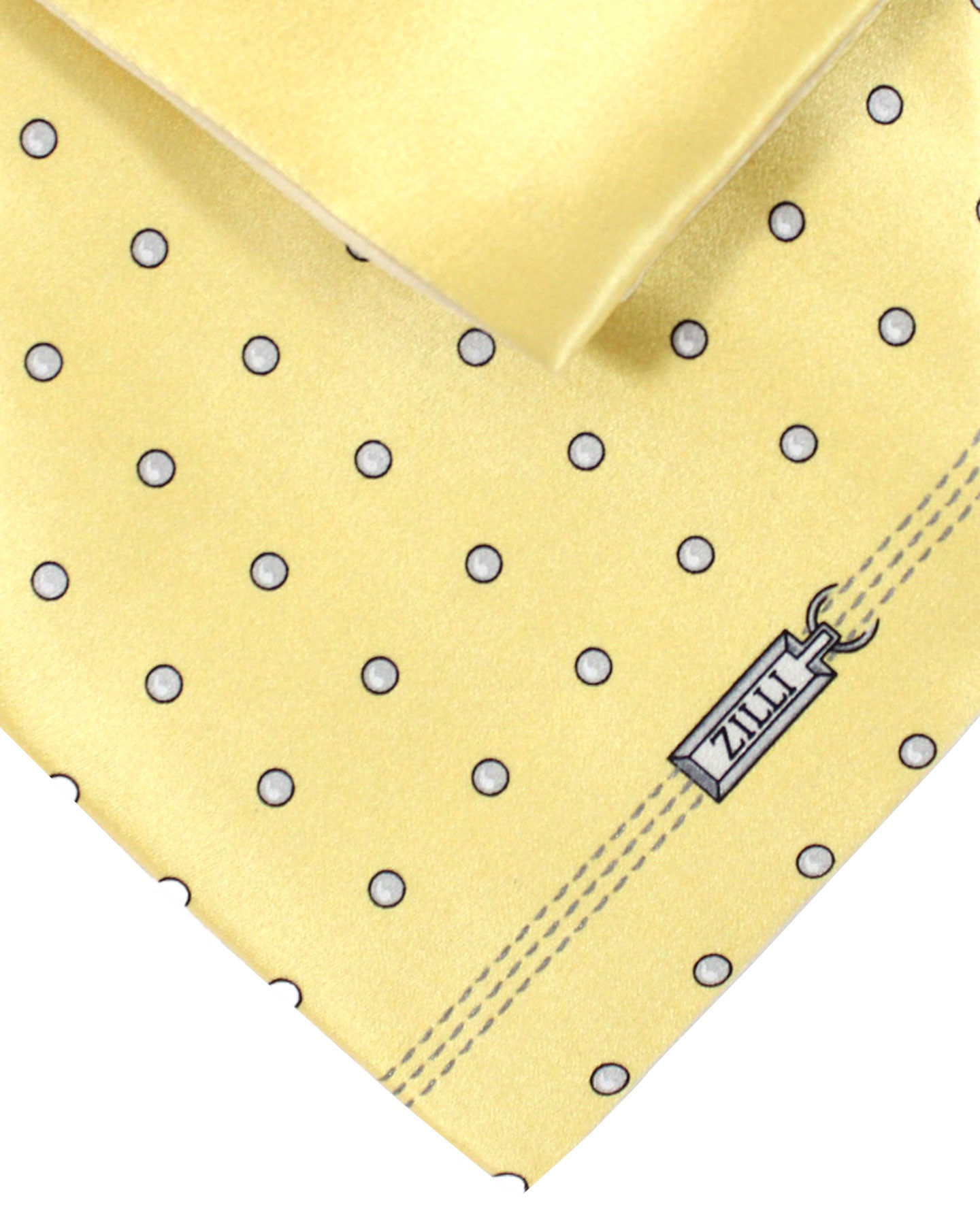 Zilli Silk Tie & Matching Pocket Square Set Light Yellow Dots Design