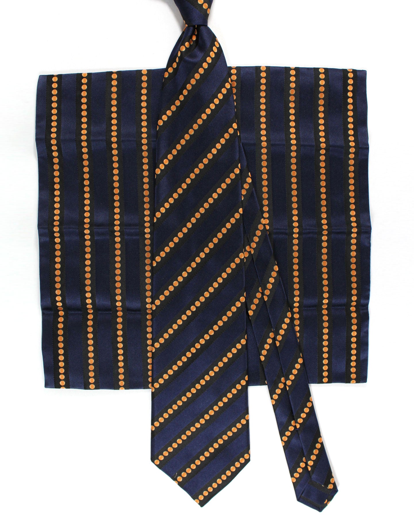 Navy Blue & Orange Striped Tie Set