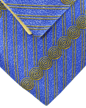 Zilli Silk Tie & Matching Pocket Square Set Blue Orange Gold Stripes Design