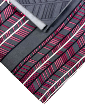 Zilli Silk Tie & Matching Pocket Square Set Gray Pink Striped Design