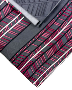 Zilli Silk Tie & Matching Pocket Square Set Gray Pink Striped Design
