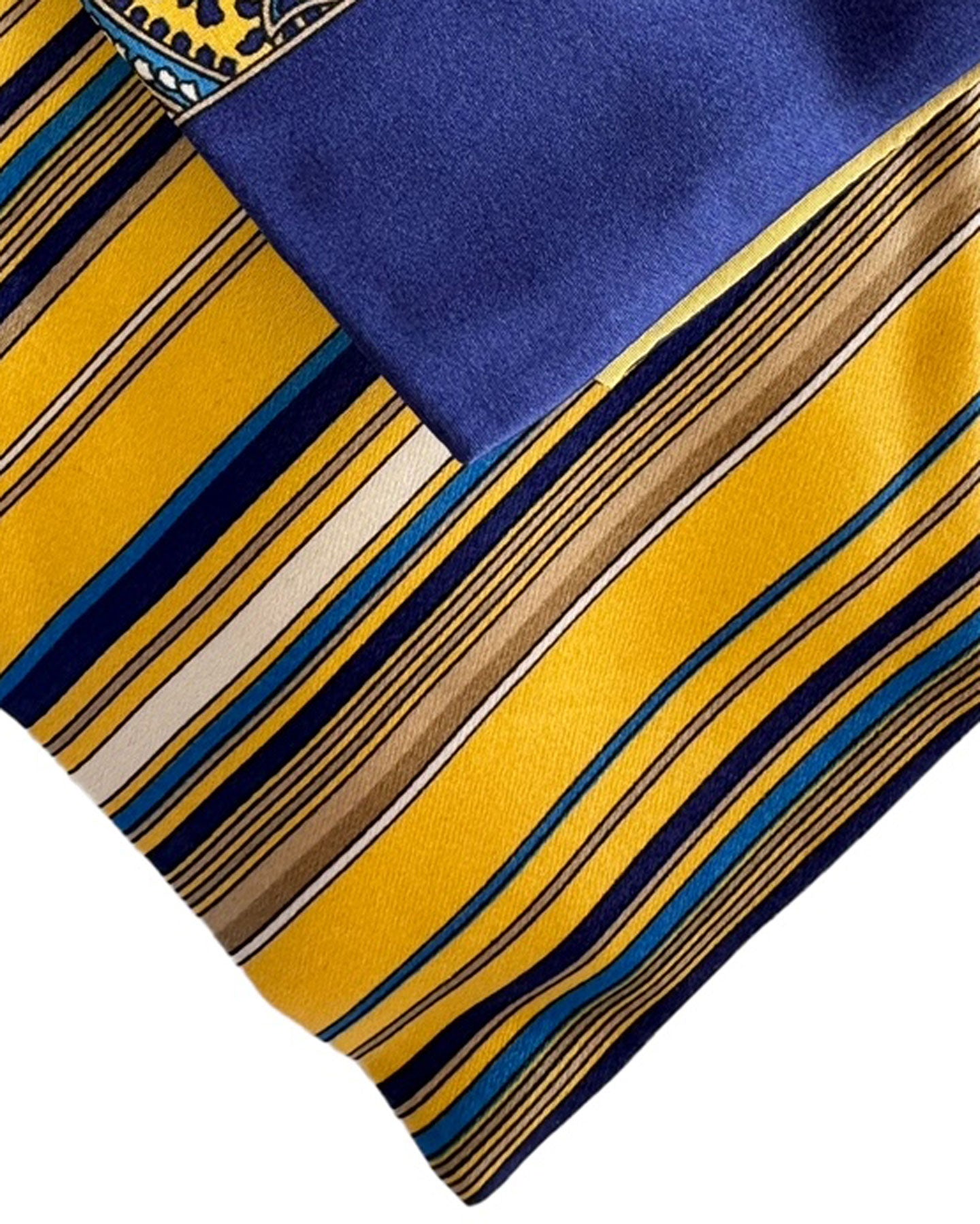 Zilli Tie & Pocket Square Set Orange Dark Blue Ornamental Stripes Design