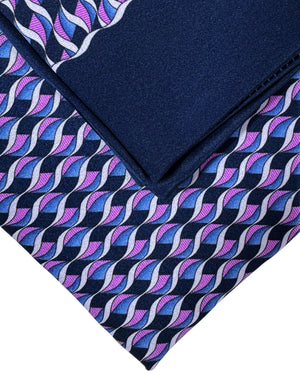 Zilli Tie & Matching Pocket Square Set Dark Blue Purple Swirl