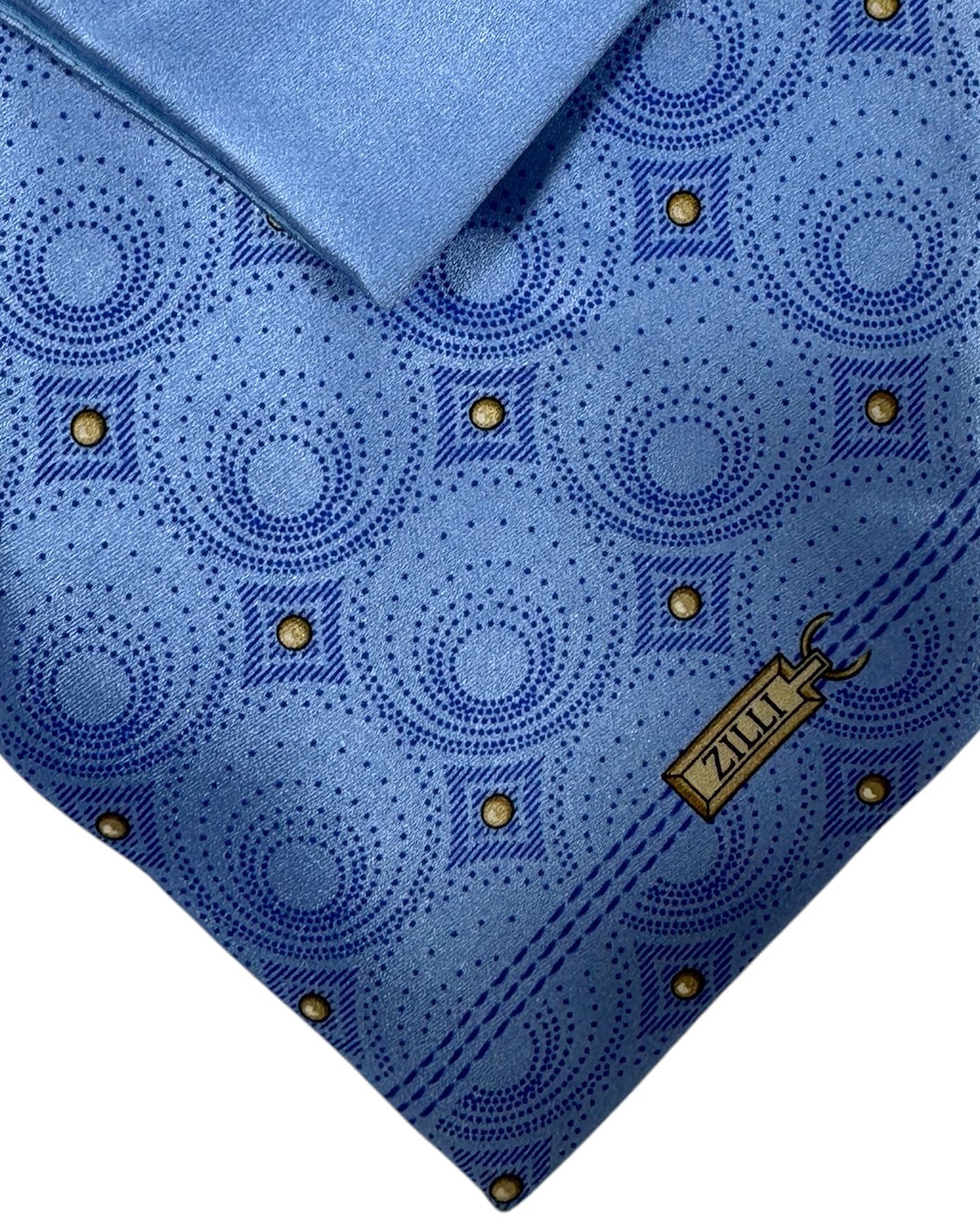 Zilli Tie & Matching Pocket Square Set Sky Blue Geometric