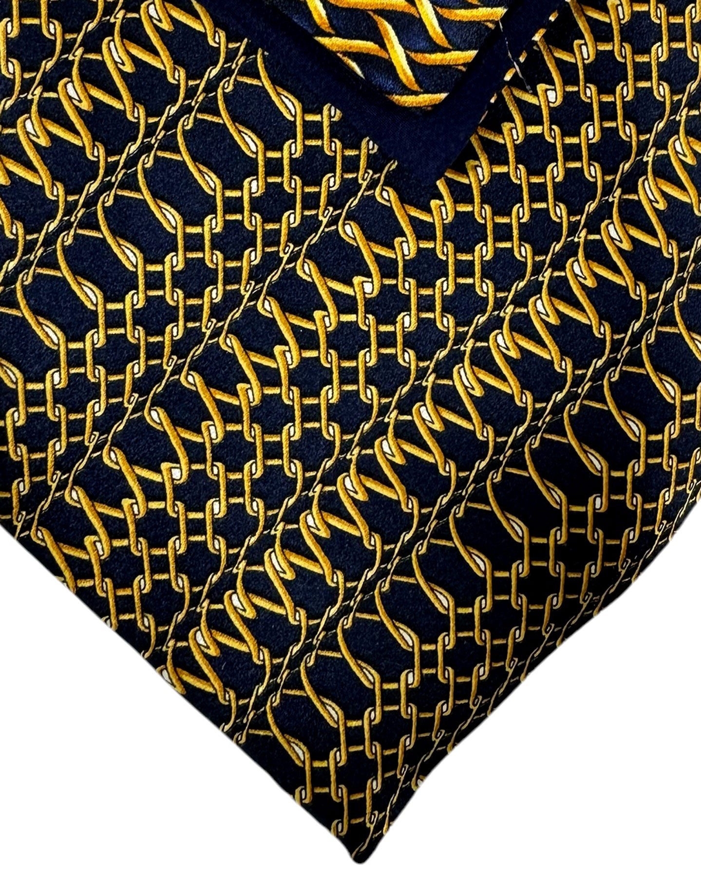 Zilli Tie & Matching Pocket Square Set Midnight Blue Gold Chain Link