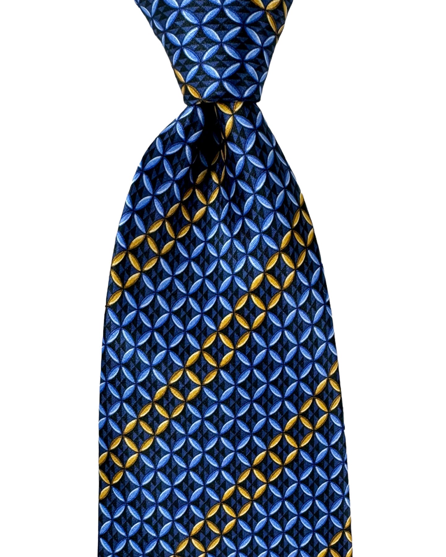 Zilli Silk Tie Navy Blue Brown Geometric Stripes Design - Wide Necktie