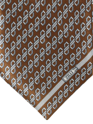 Zilli Silk Tie Brown Gray Geometric Design - Wide Necktie