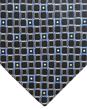 Zilli Silk Tie Black Blue Orange Gold Geometric Design - Wide Necktie