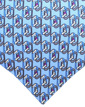 Zilli Silk Tie Blue Gray Geometric Design - Wide Necktie