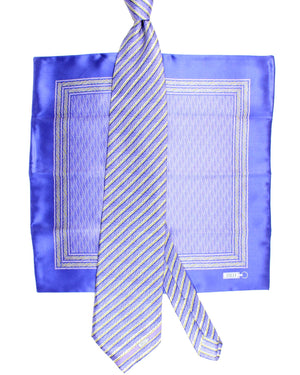 Zilli Tie & Matching Pocket Square Set Lilac Stripes