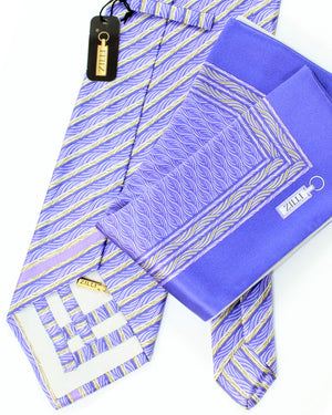 Zilli Tie & Matching Pocket Square Set Lilac Stripes
