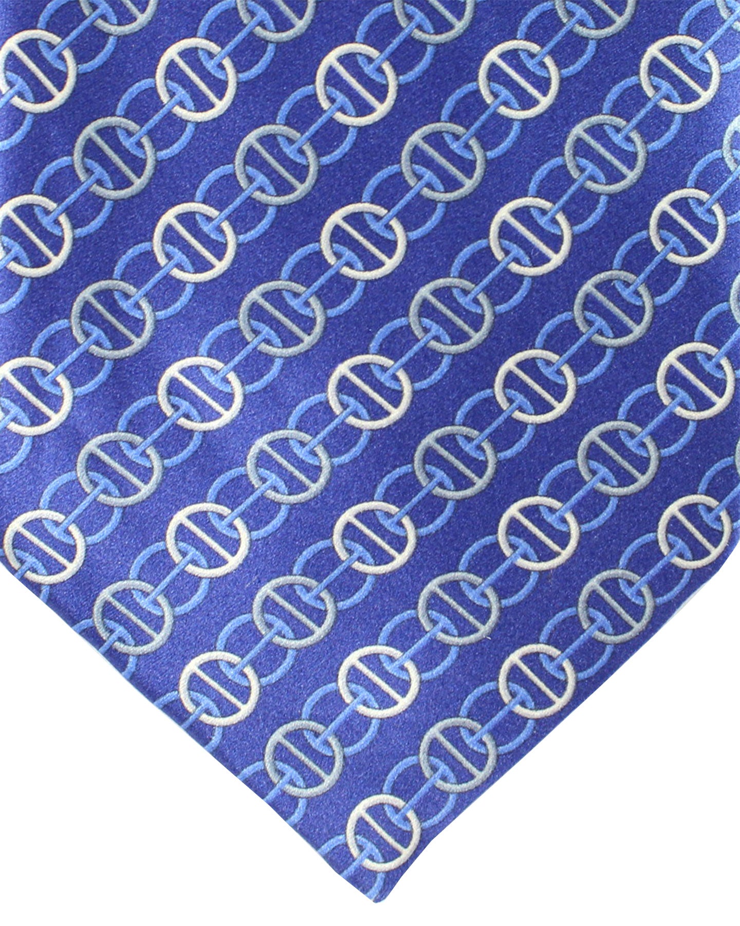 Zilli Silk Tie Dark Blue Gray Silver Stripes Geometric Design - Wide Necktie