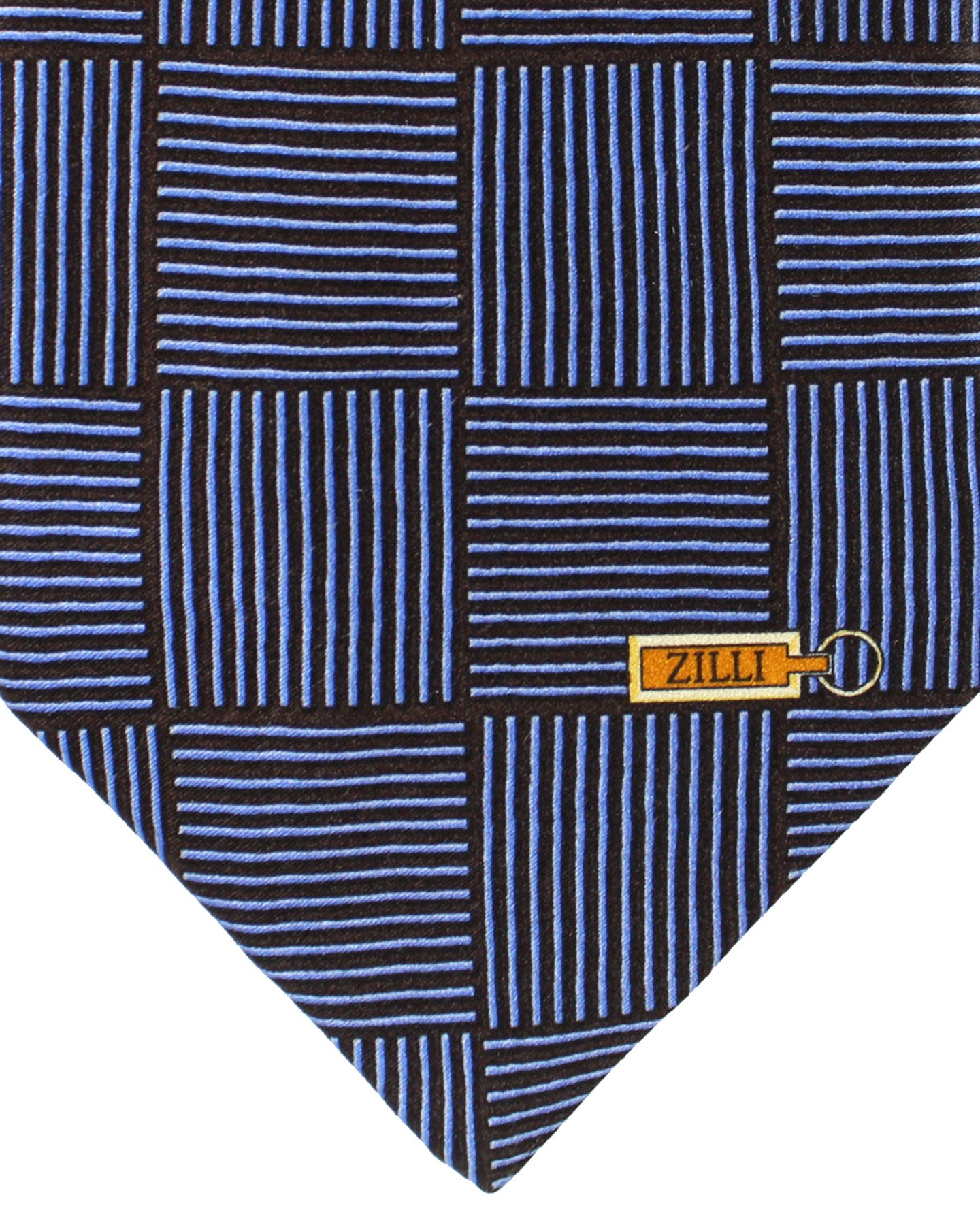 Zilli Silk Tie Black Blue Geometric Design - Wide Necktie