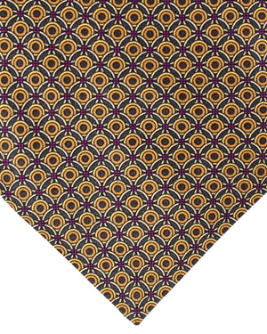 Zilli Silk Tie Black Orange Gold Purple Geometric Design - Wide Necktie