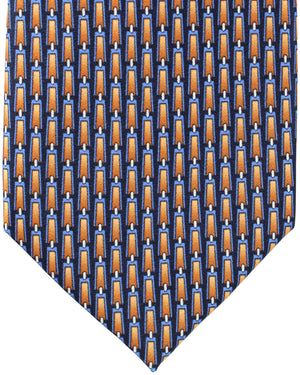 Zilli Silk Sevenfold Tie Navy Orange Logo Tag