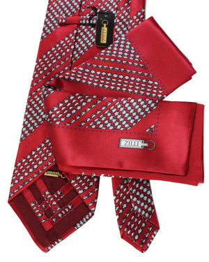 Zilli Extra Long Tie & Matching Pocket Square Set Maroon Design