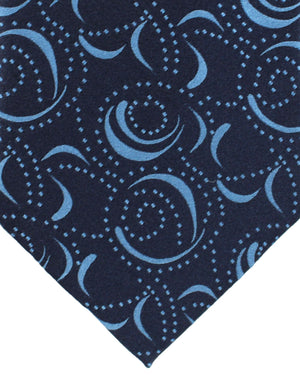 Zilli Silk Tie Dark Blue Blue Geometric - Wide Necktie
