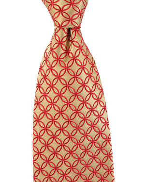 Zilli Silk Tie Taupe Red Geometric - Wide Necktie