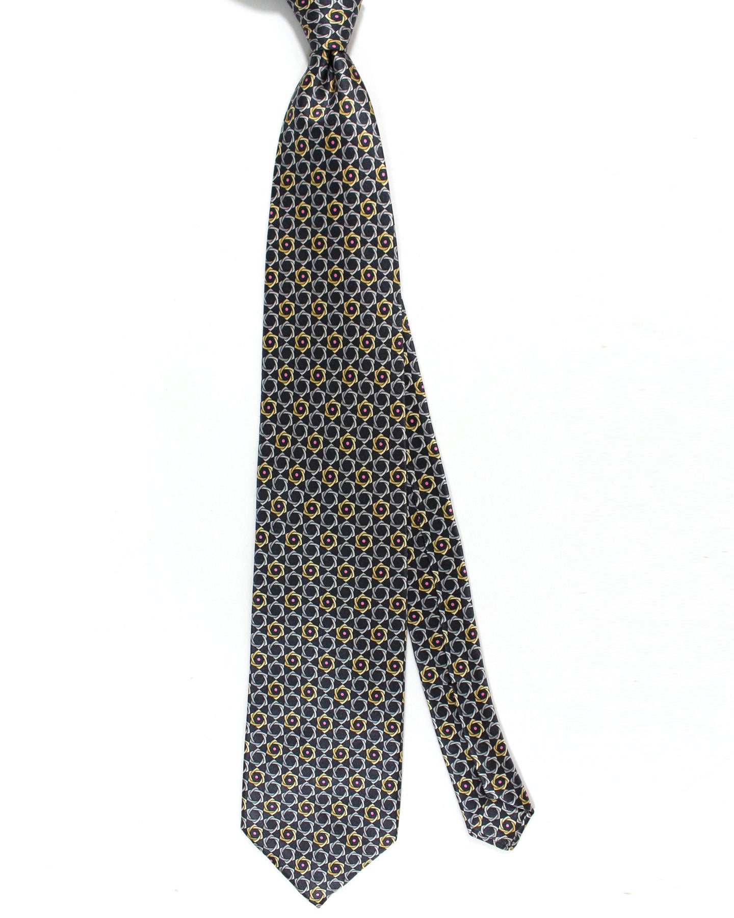 Zilli Silk Tie Gray Pink Geometric - Wide Necktie