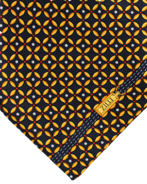 Zilli Silk Tie Brown Orange Gold Red Geometric - Wide Necktie