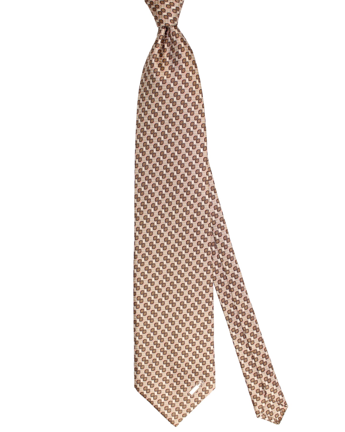Zilli Silk Tie Taupe Pink Geometric - Wide Necktie