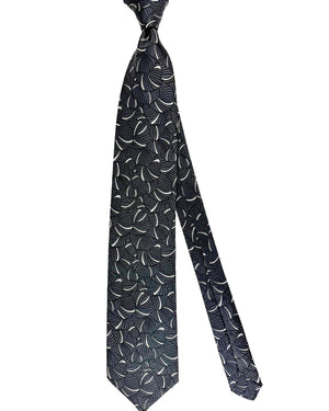 New Ties Zilli Silk Tie Gray Black Design - Wide Necktie