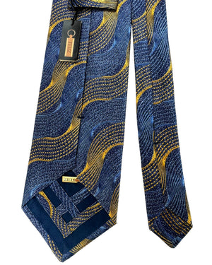 Zilli Silk Tie Royal Blue Orange Swirly Stripes - Wide Necktie