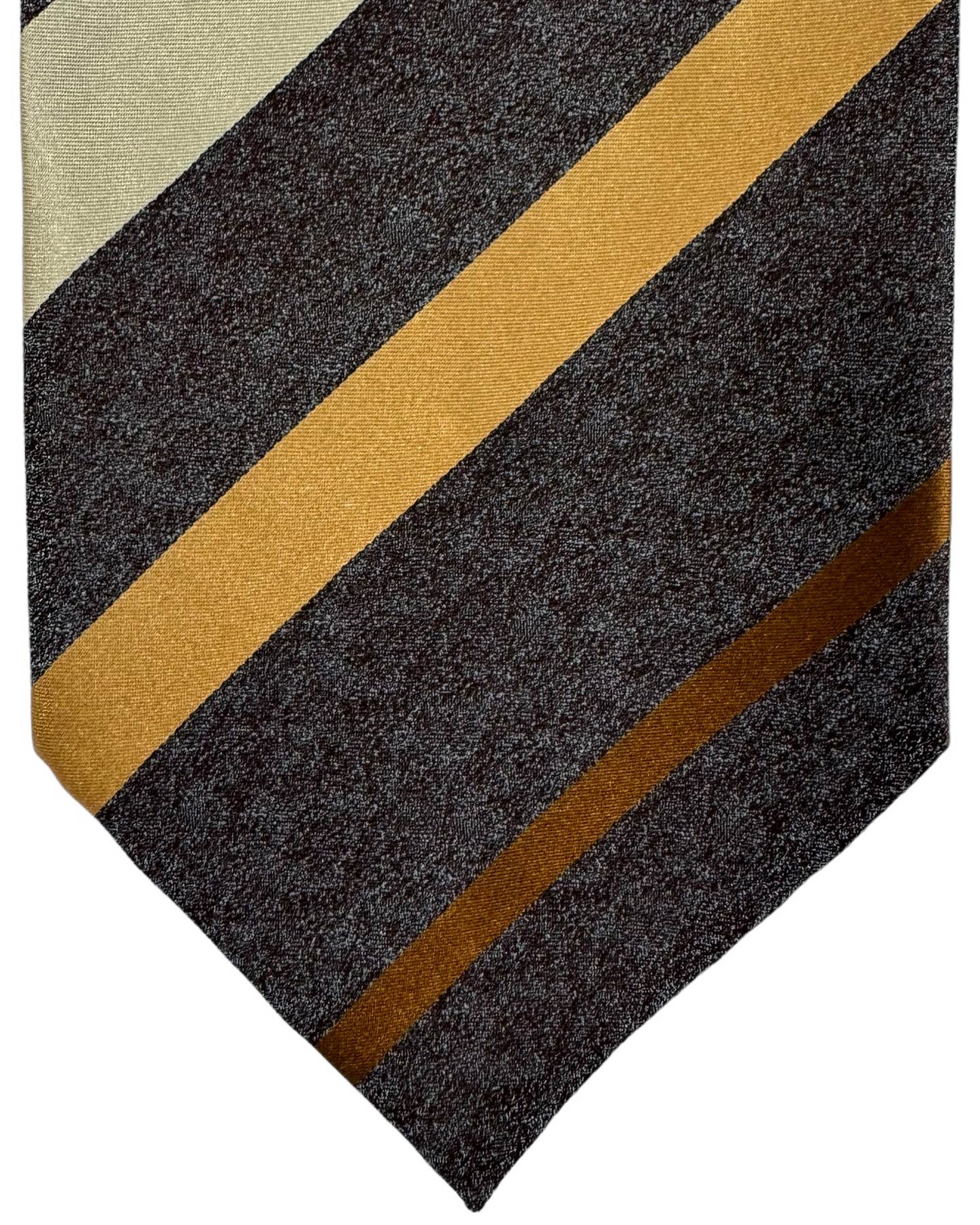 Zilli Silk Tie Gray Brown Stripes - Wide Necktie