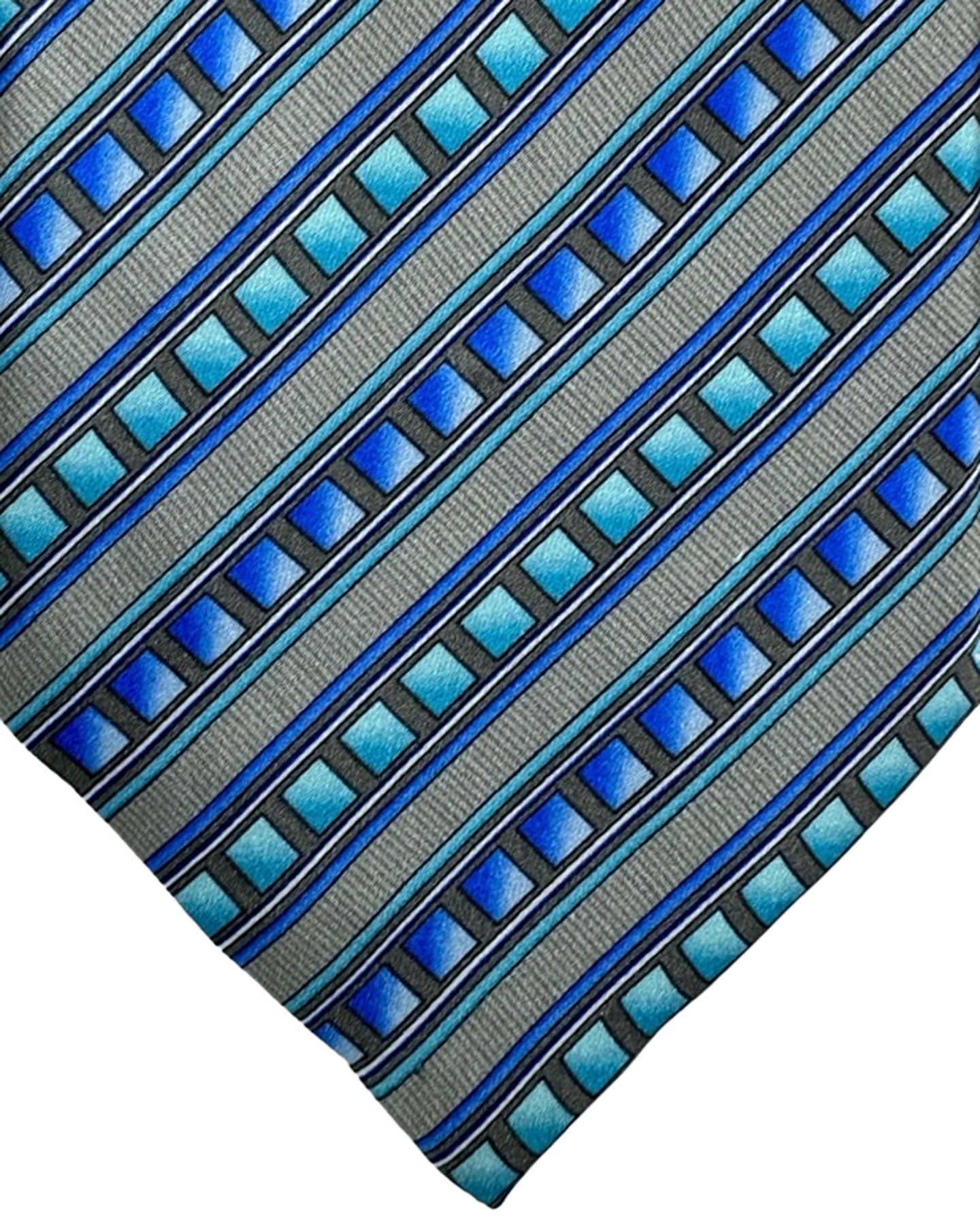 Zilli Silk Tie Blue Gray Stripes - Wide Necktie