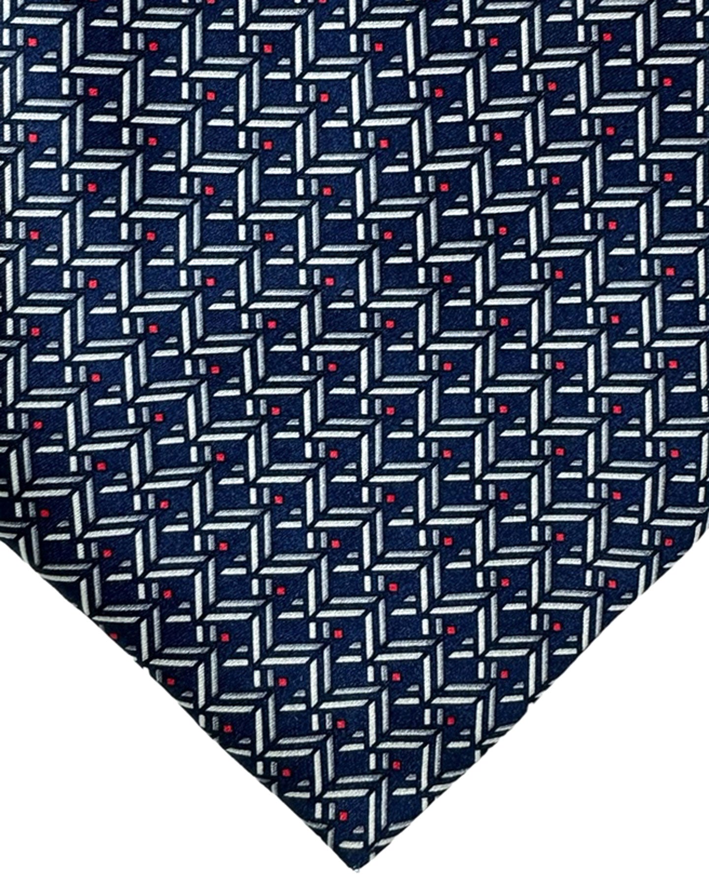 Zilli Silk Tie Navy Silver Red Micro Pattern - Wide Necktie