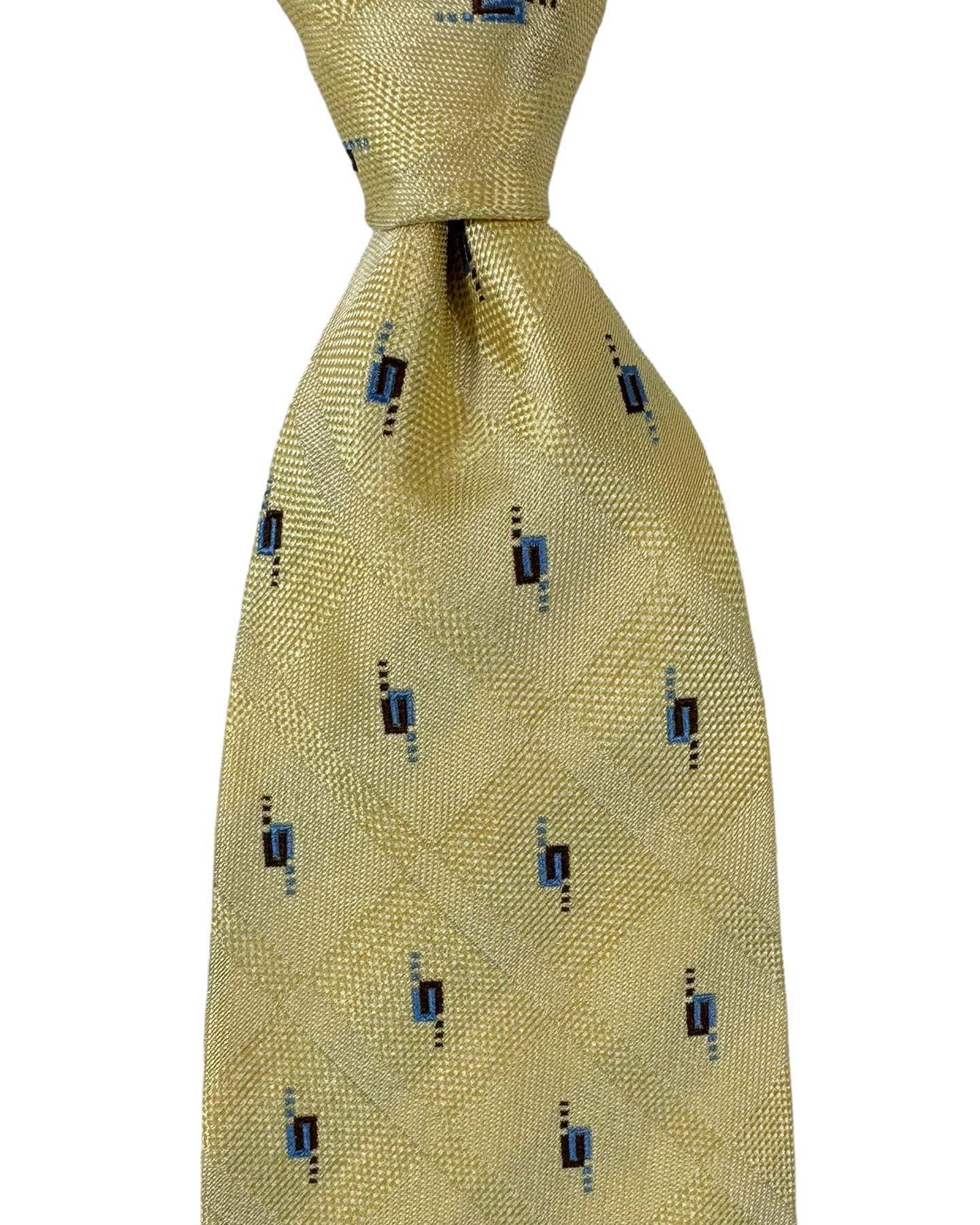 Zilli Silk Tie Yellow Orange Blue Brown Micro Pattern - Wide Necktie