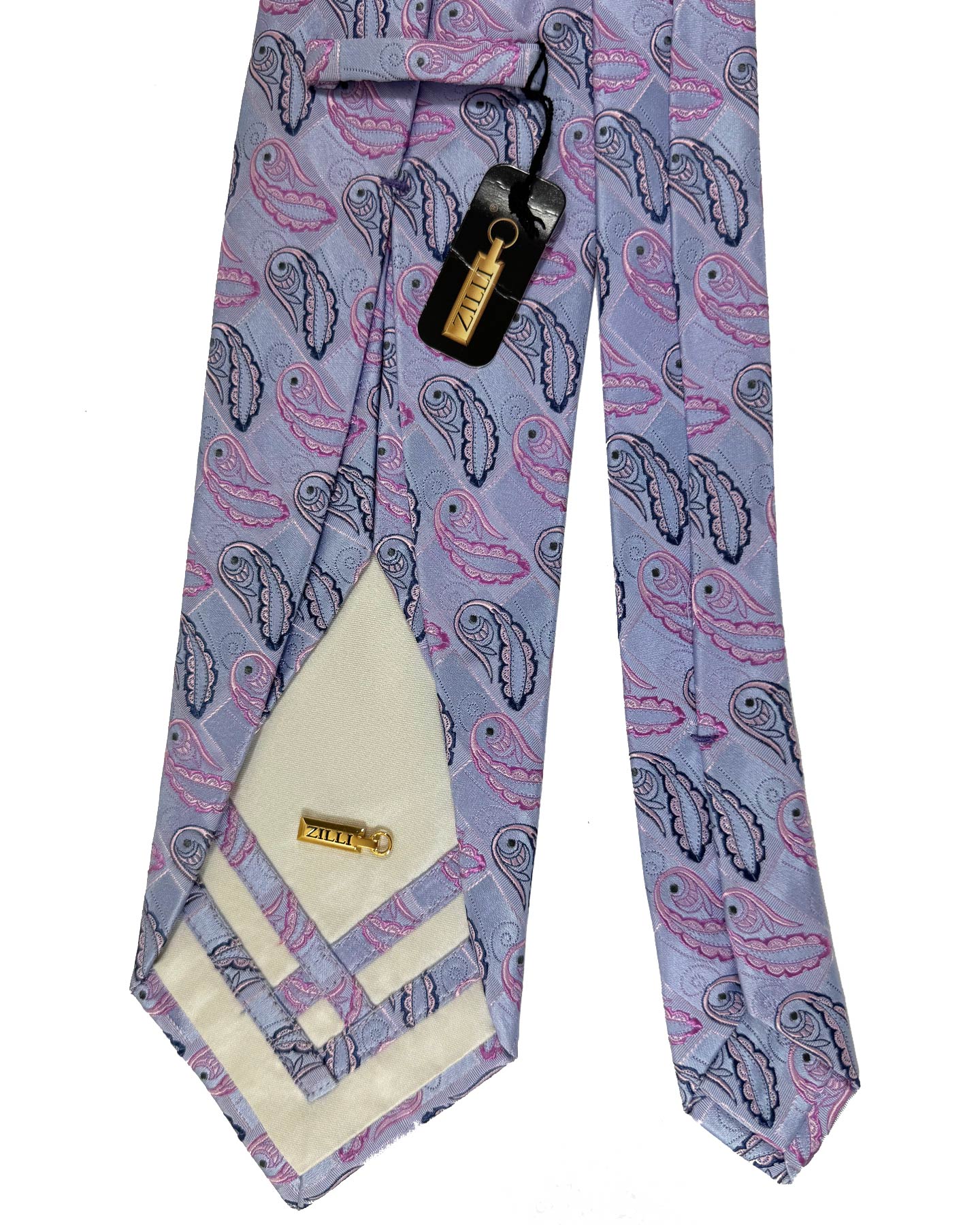 Zilli Sevenfold Tie Blue Pink Paisley - Wide Necktie