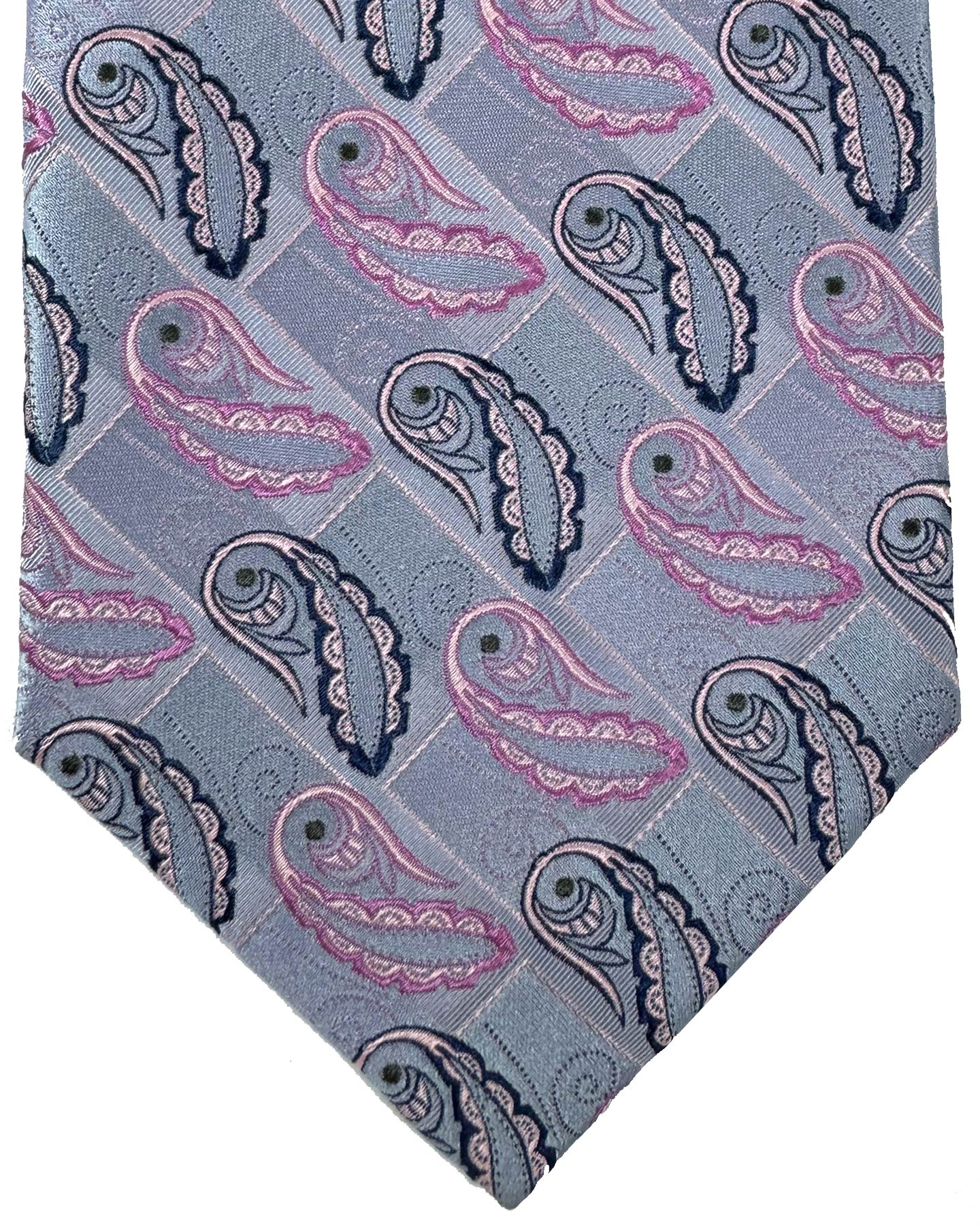 Zilli Sevenfold Tie Blue Pink Paisley - Wide Necktie