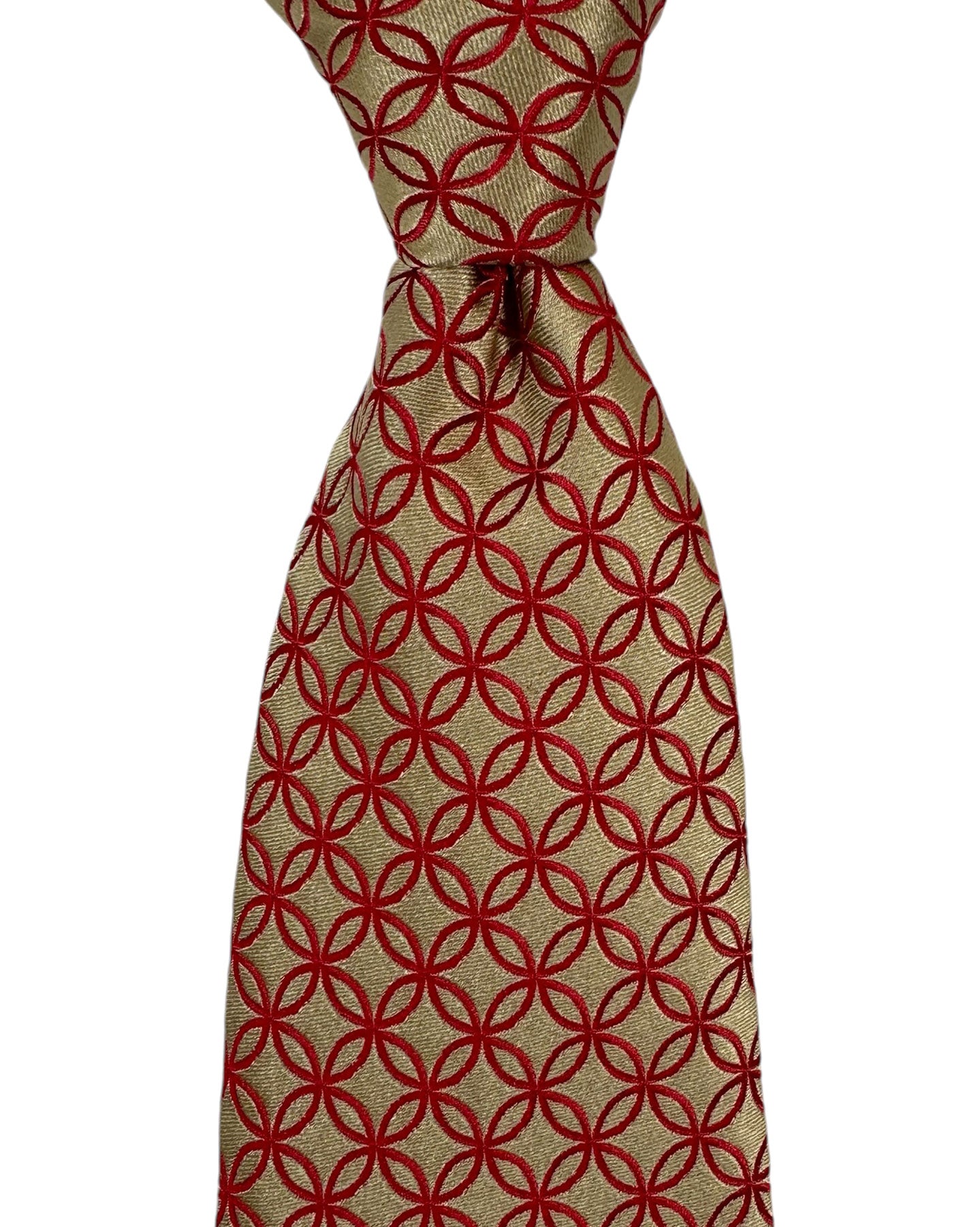 Zilli Silk Tie Taupe Red Geometric - Wide Necktie