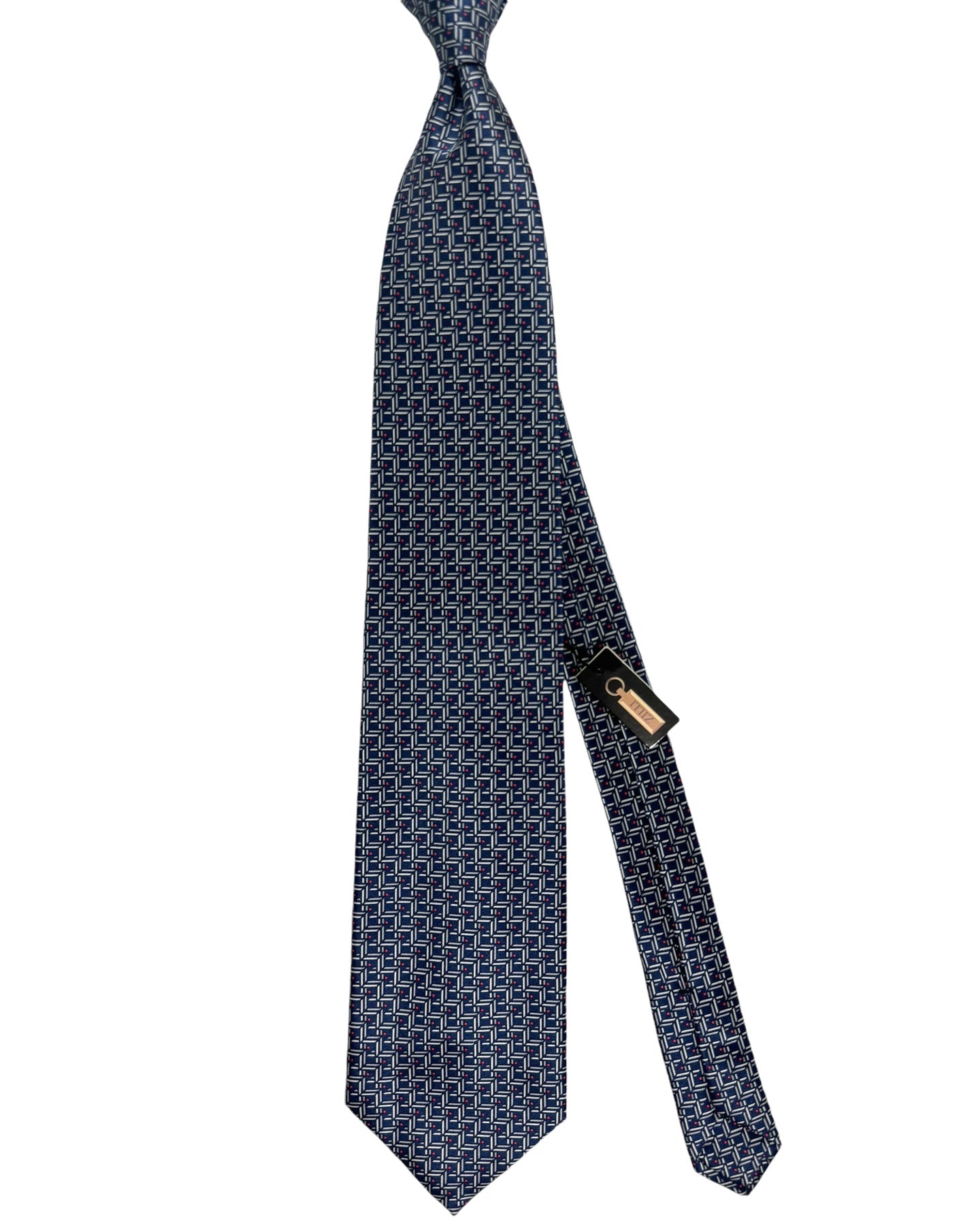 Zilli Silk Tie Midnight Blue Gray Red Geometric - Wide Necktie