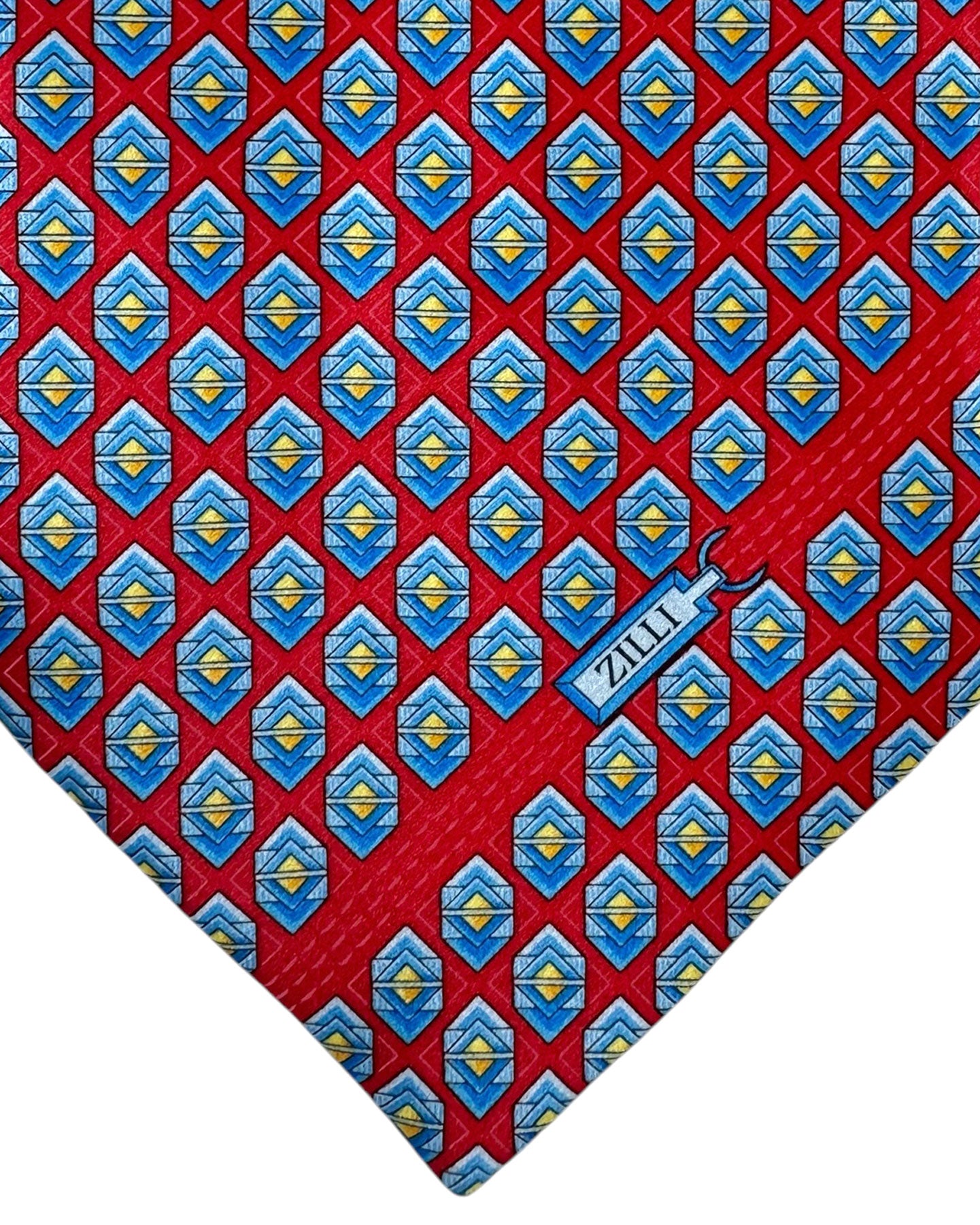 Zilli Silk Tie Red Blue Geometric - Wide Necktie