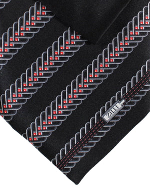 Zilli Tie & Matching Pocket Square Set Black Red Stripes