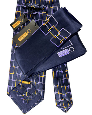 Zilli silk Extra Long Tie & Matching Pocket Square Set 