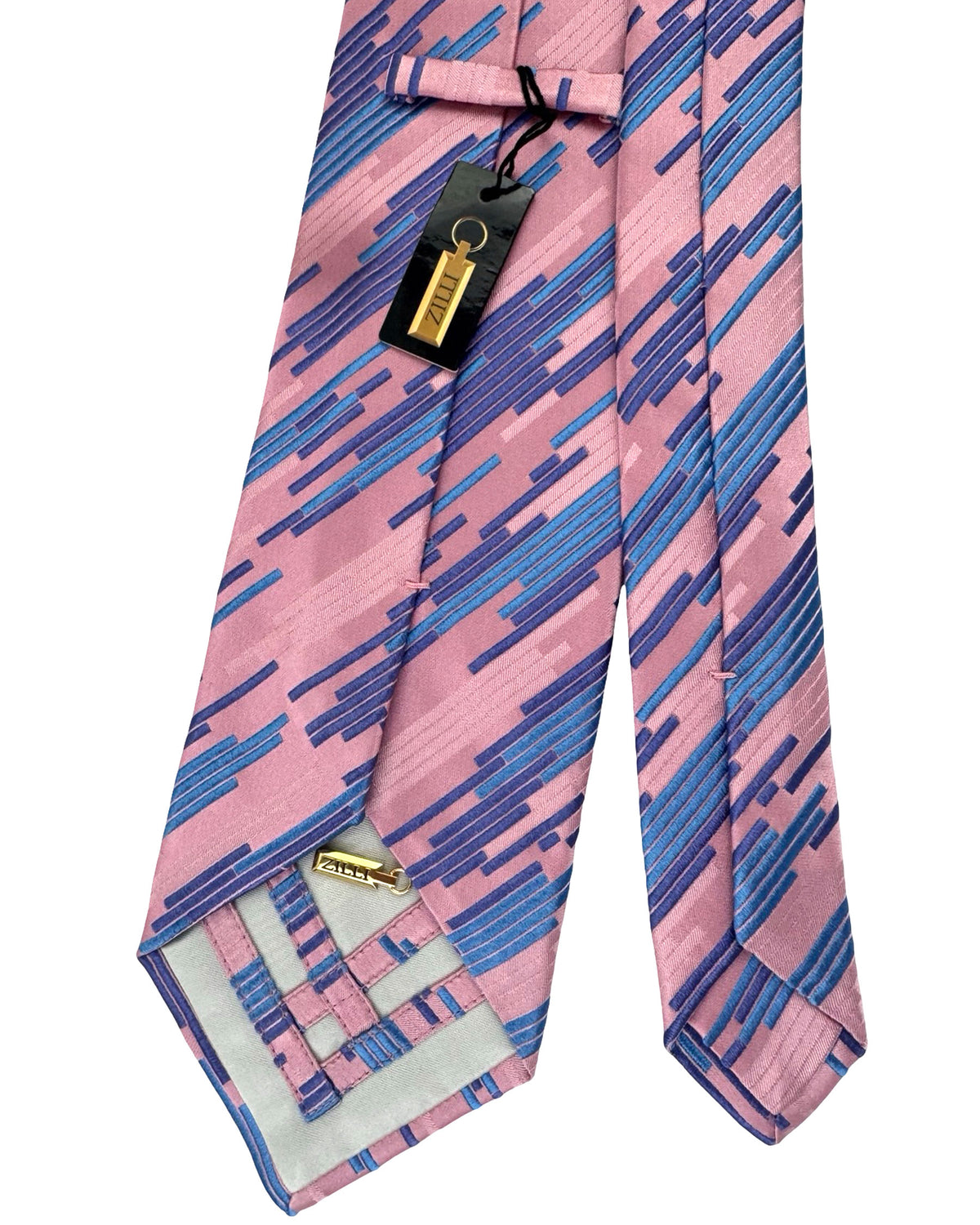 Zilli Extra Long Tie Blue Pink Design - Wide Necktie