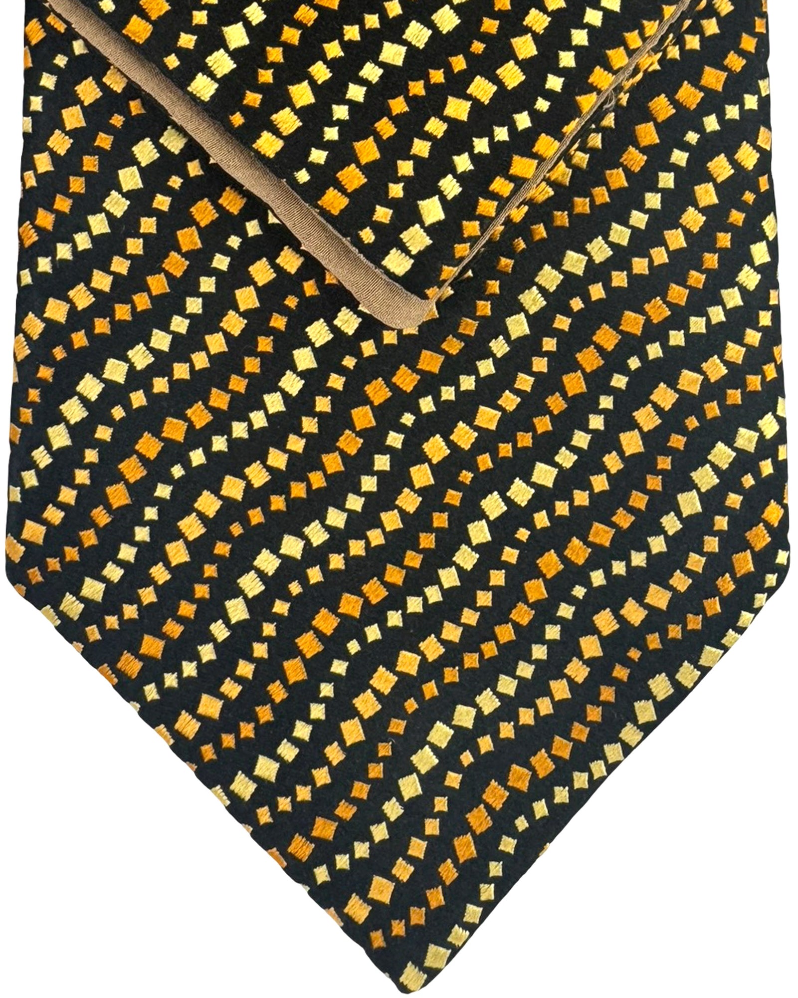 Zilli Silk Tie & Matching Pocket Square Set Black Gold Orange