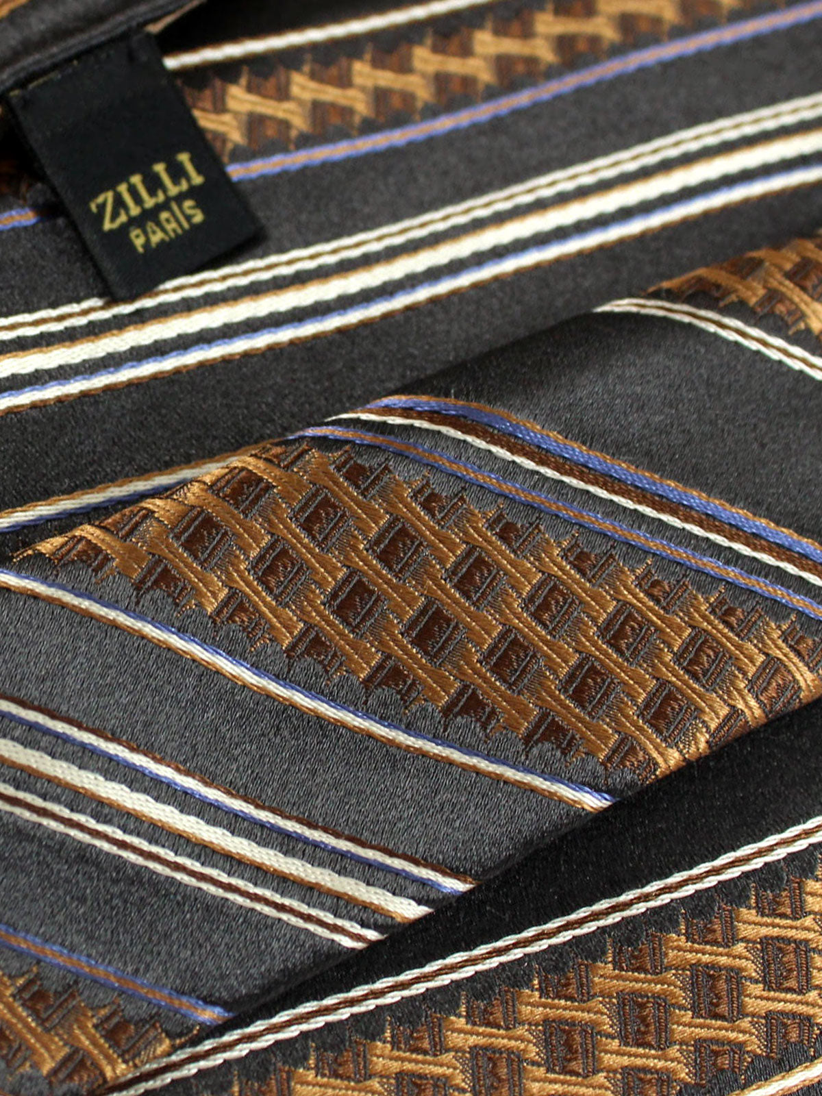 Zilli Tie & Matching Pocket Square Set Brown Stripes