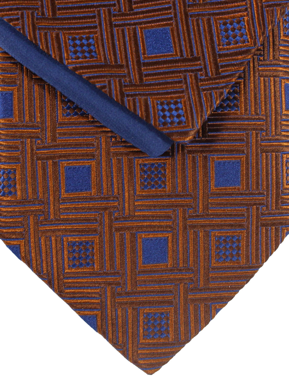 Zilli Tie & Matching Pocket Square Set Brown Midnight Blue Geometric
