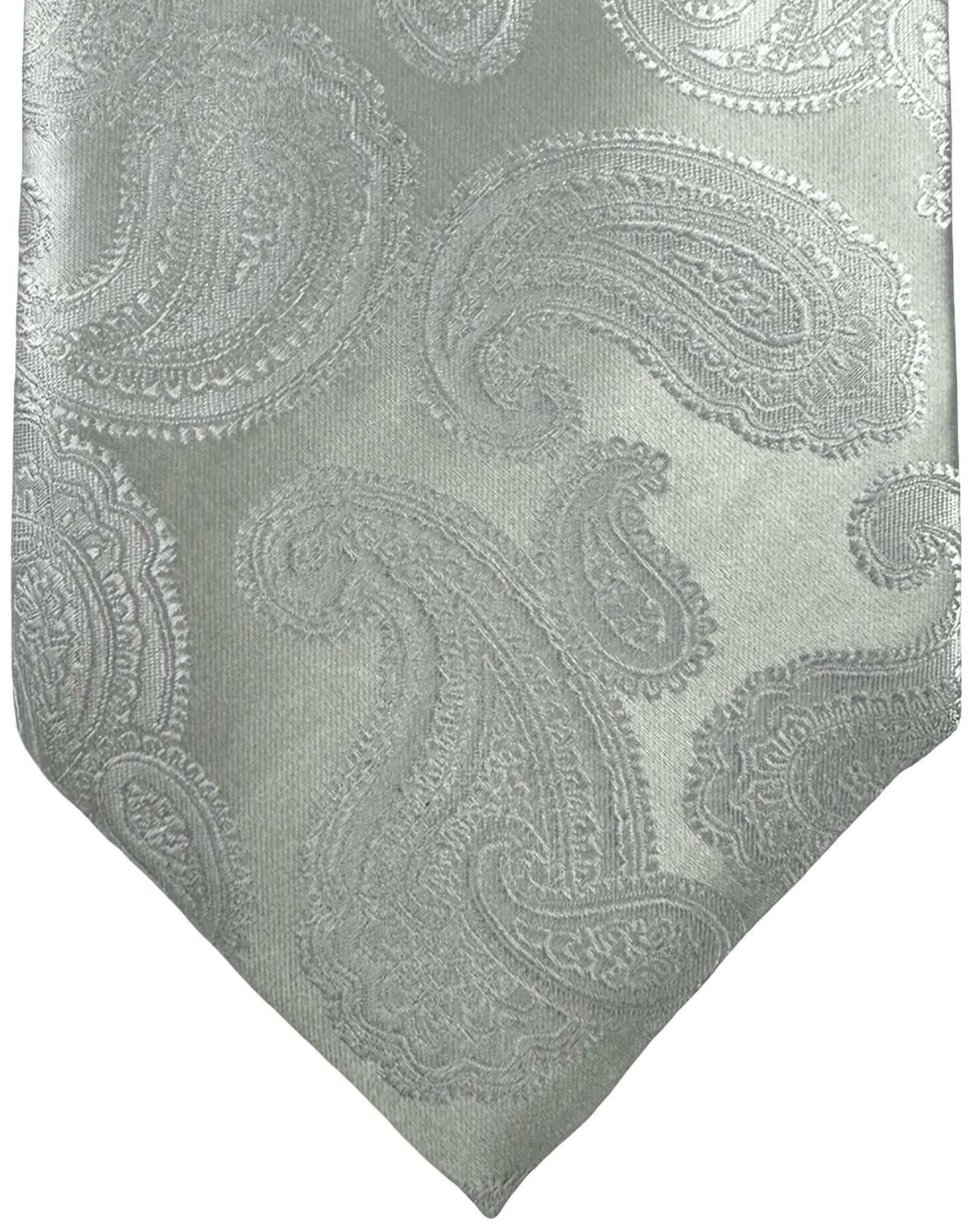 Zilli Silk Tie White Silver Paisley - Wide Tie