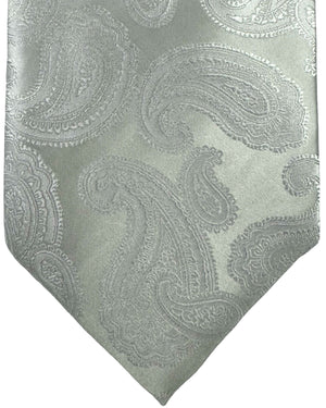 Zilli Silk Tie White Silver Paisley - Wide Tie